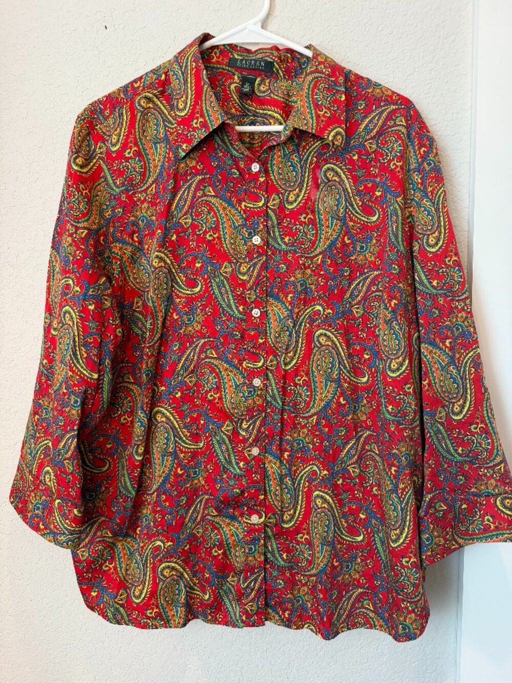 Vintage Lauren Ralph Lauren Red Paisley Cotton Blouse Size 2X